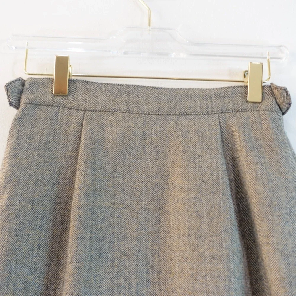 1960s Vintage Chevron Skirt XS Gray Pleated Edwardian Front‎ Slit Secretary Long